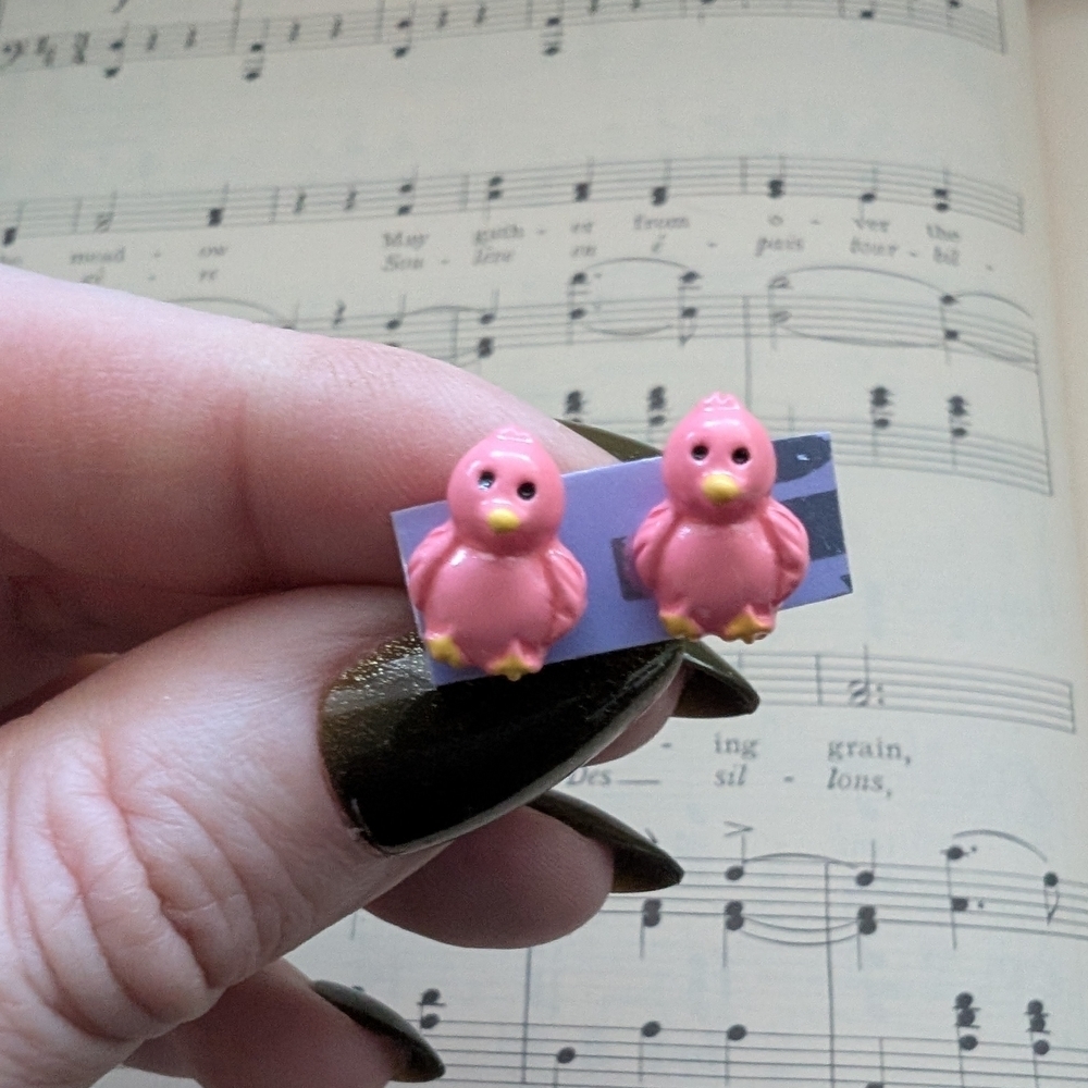 Pink Bird Earrings Pink Chicks